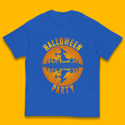 Halloween Party Flying Witch Horror Scary Spooky Season Scary Boo With Full Moon Kids T Shirt