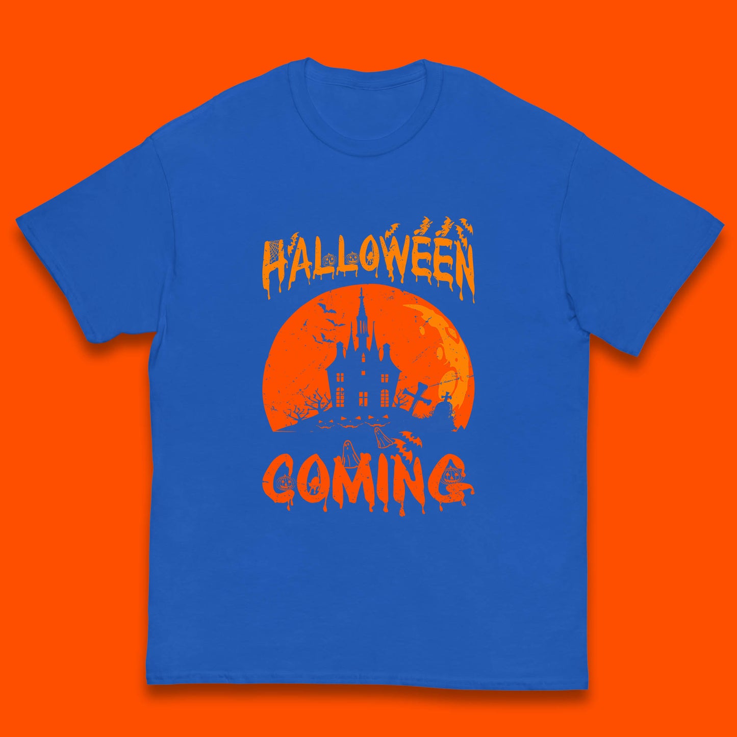 Halloween Coming Horror Scary Ghost Haunted House Spooky Season Kids T Shirt