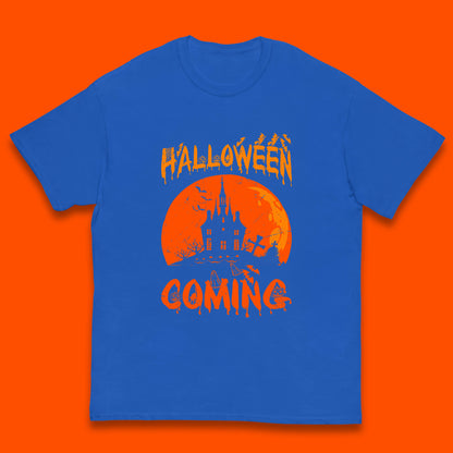 Halloween Coming Horror Scary Ghost Haunted House Spooky Season Kids T Shirt