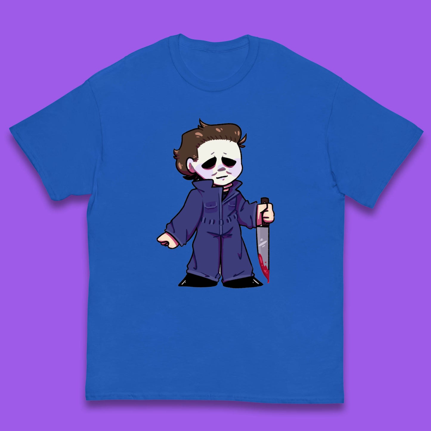 Chibi Michael Myers Holding Bloody Knife Halloween Serial Killer Horror Movie Character Kids T Shirt