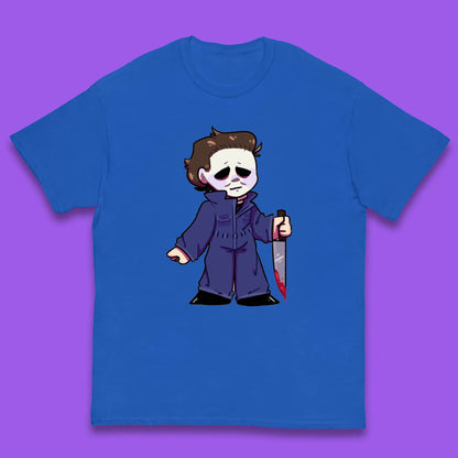 Chibi Michael Myers Holding Bloody Knife Halloween Serial Killer Horror Movie Character Kids T Shirt