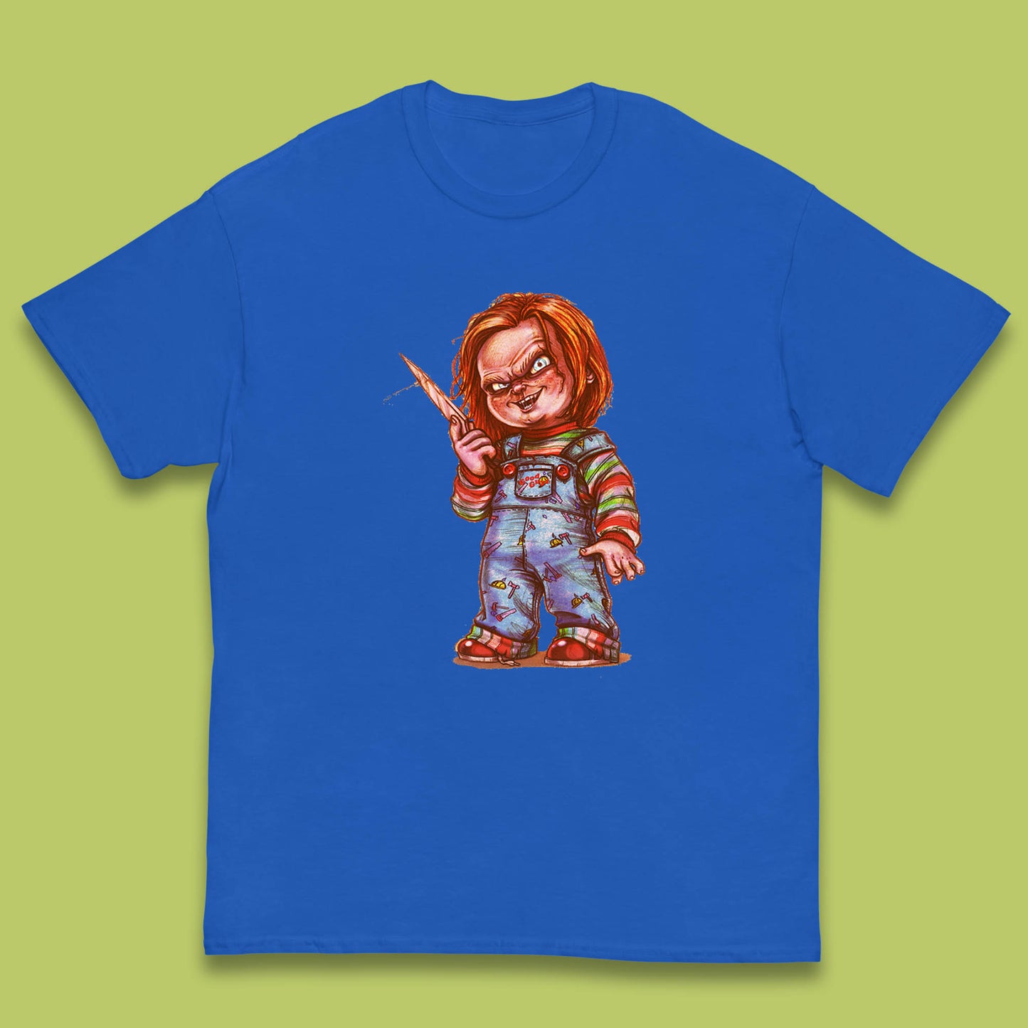 The Horror Movie Character Chucky With Knife Serial Killer Halloween Horror Movie Inspired Chucky Kids T Shirt