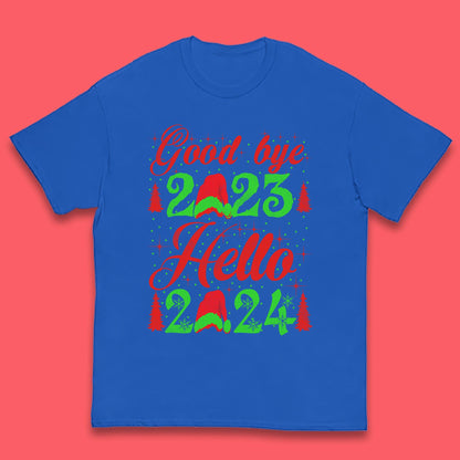 Good Bye 2023 Hello 2024 Merry Christmas Happy New Year Xmas Festive Celebration Kids T Shirt