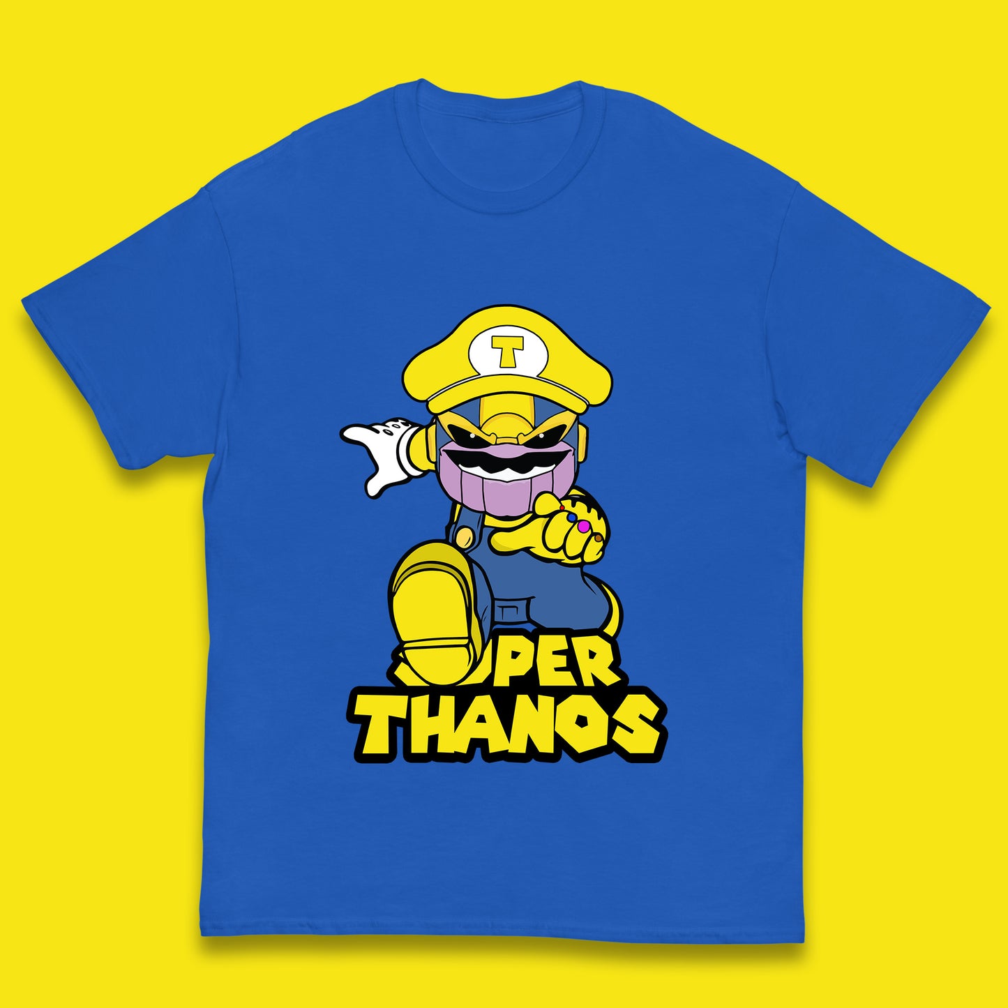 Super Thanos Marvel Infinity Gauntlet Super Mario Spoof Marvel Nintendo Game Series Wario Thanos Fictional Character Kids T Shirt