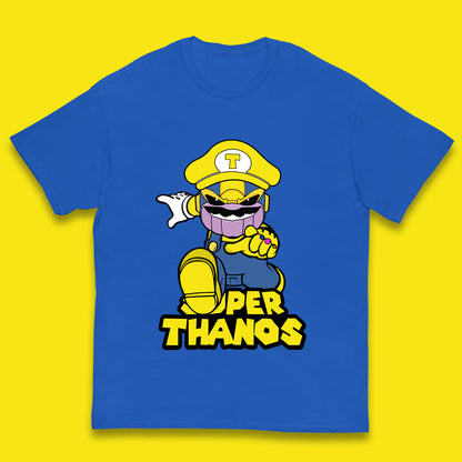 Super Thanos Marvel Infinity Gauntlet Super Mario Spoof Marvel Nintendo Game Series Wario Thanos Fictional Character Kids T Shirt