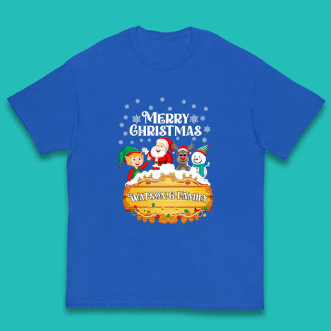 Personalised Merry Christmas Your Name Santa Claus Reindeer Snowman Elf Family Xmas Holiday Squad Kids T Shirt