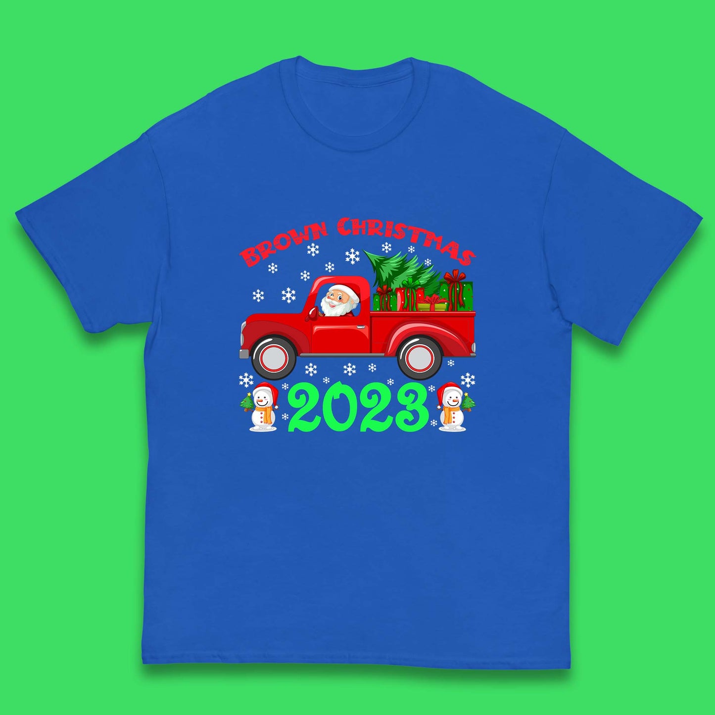Brown Christmas 2023 Santa Claus Driving Truck With Christmas Tree To Delivery Christmas Gifts Xmas Kids T Shirt