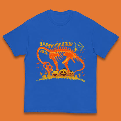 Spooky Saurus Rex Halloween Dinosaur T-Rex Skeleton With Scary Pumpkins Kids T Shirt