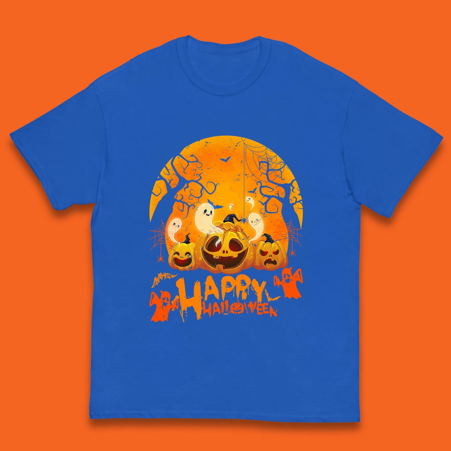 Happy Halloween Jack O Lantern Pumpkins Scary Boo Ghost Haunted Trees Kids T Shirt
