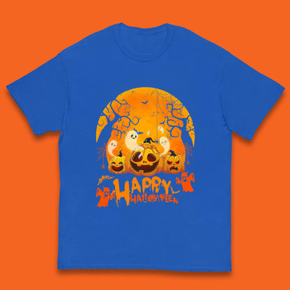 Happy Halloween Jack O Lantern Pumpkins Scary Boo Ghost Haunted Trees Kids T Shirt