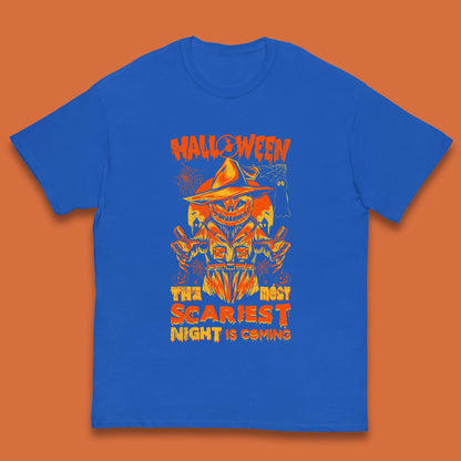 Halloween The Most Scariest Night Is Coming Halloween Scarecrow Jack O Lantern Scary Night Kids T Shirt