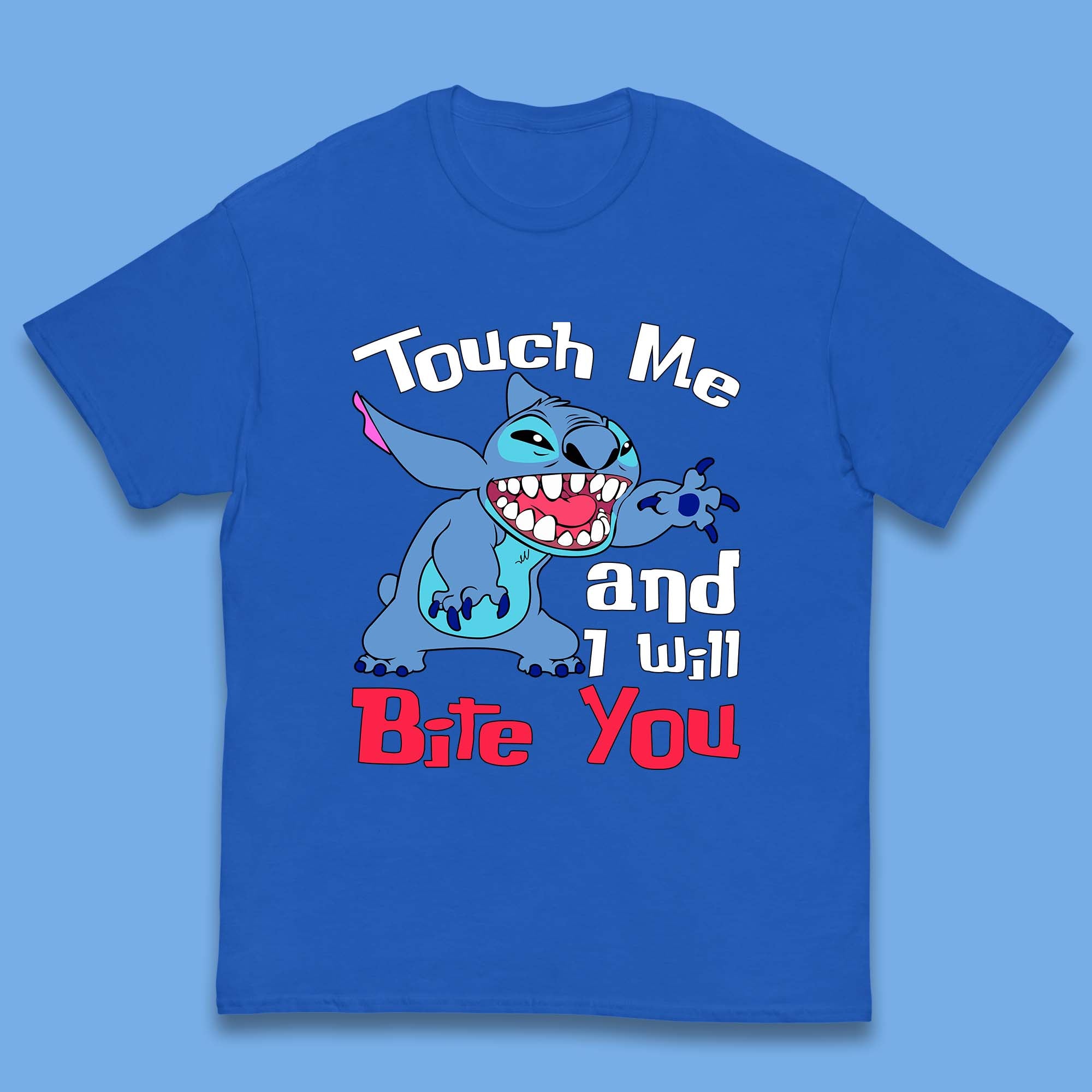 Disney Angry Stitch Cartoon Touch Me And I Will Bite You Lilo & Stitch Kids T Shirt