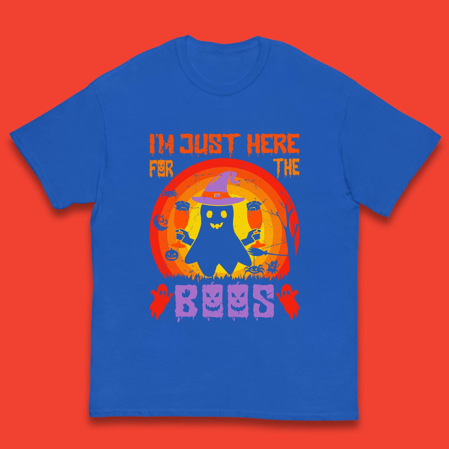 I'm Just Here For The Boos Halloween Boo Ghost Witch Hat Horror Scary Kids T Shirt