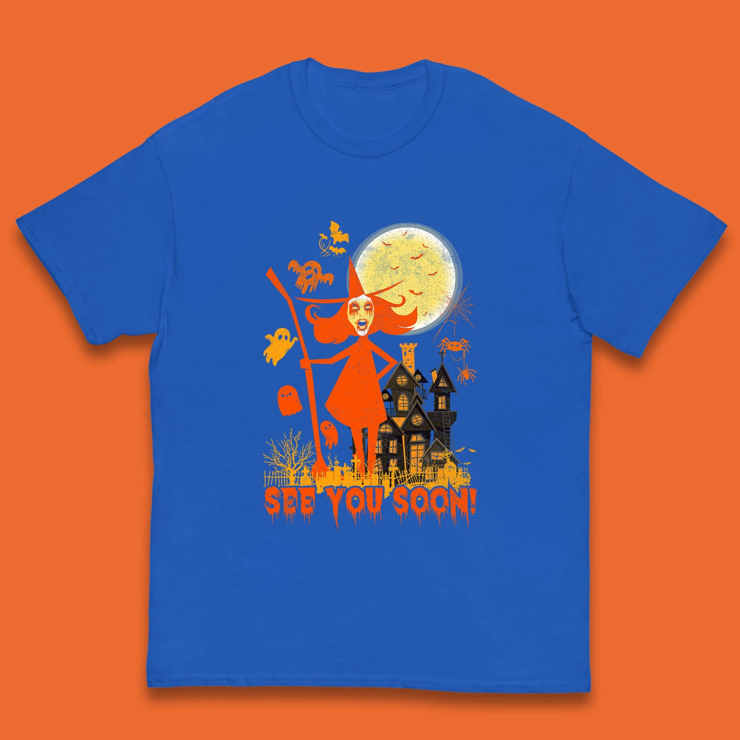 See You Soon Halloween Witch With Broom Horror Scary Haunted House Kids T Shirt