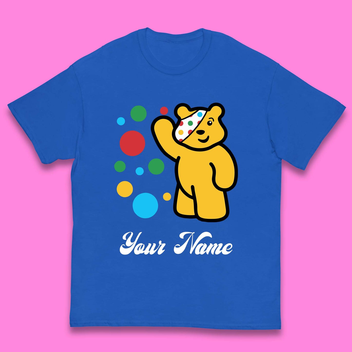 Personalised Spotty Pudsey Bear Hand Waving Dotty Spot Your Name Fundraising Spotty Bear Spotty Day Kids T Shirt