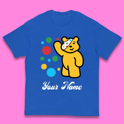 Personalised Spotty Pudsey Bear Hand Waving Dotty Spot Your Name Fundraising Spotty Bear Spotty Day Kids T Shirt