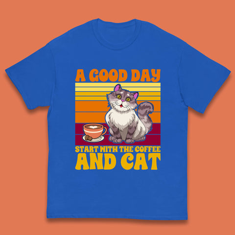 A Good Day Start With The Coffee And Cat Funny Coffee Cats Lovers Kids T Shirt