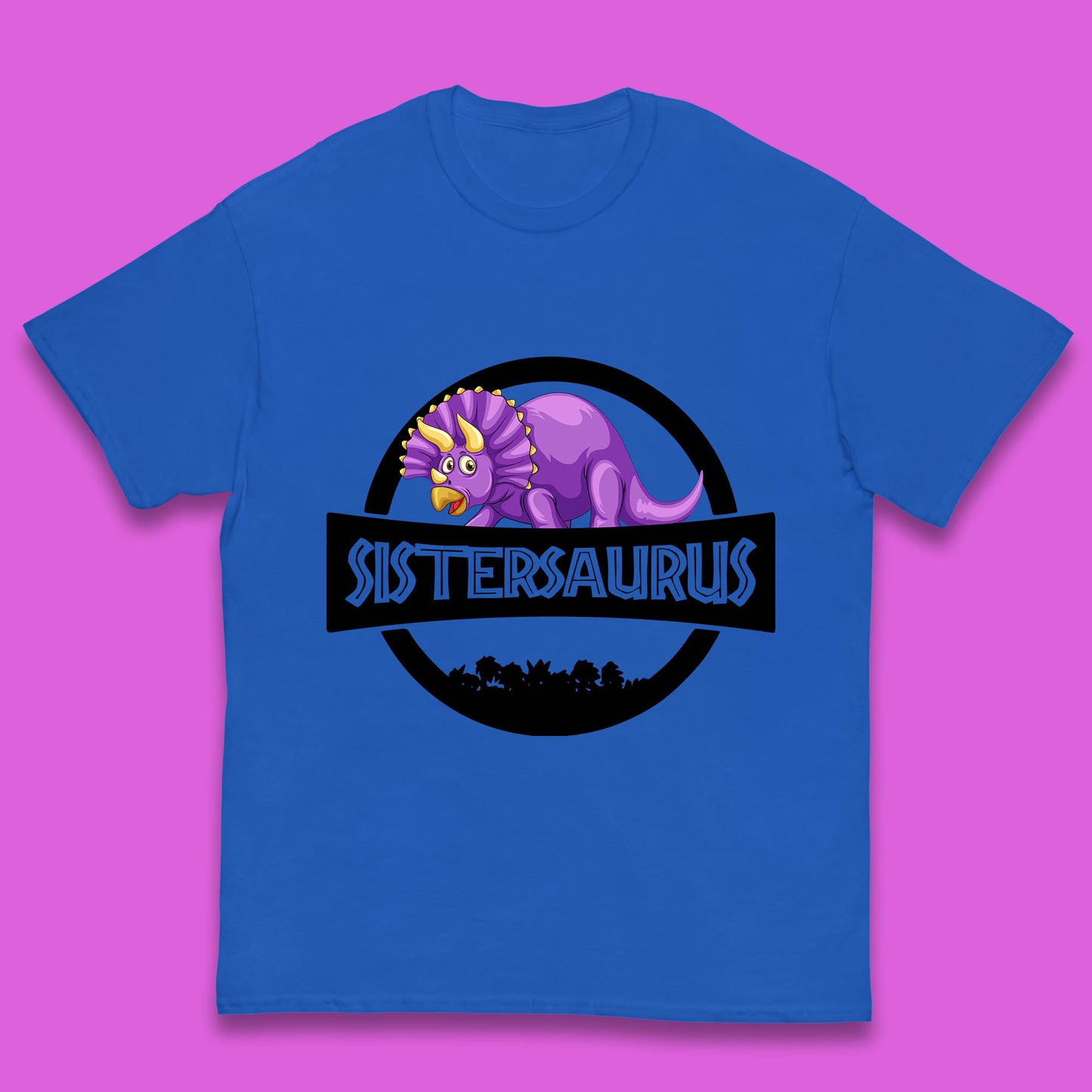 Sistersaurus Dinosaur Sister Cartoon Triceratops Purple Sister Saurus Matching Kids T Shirt