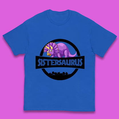 Sistersaurus Dinosaur Sister Cartoon Triceratops Purple Sister Saurus Matching Kids T Shirt