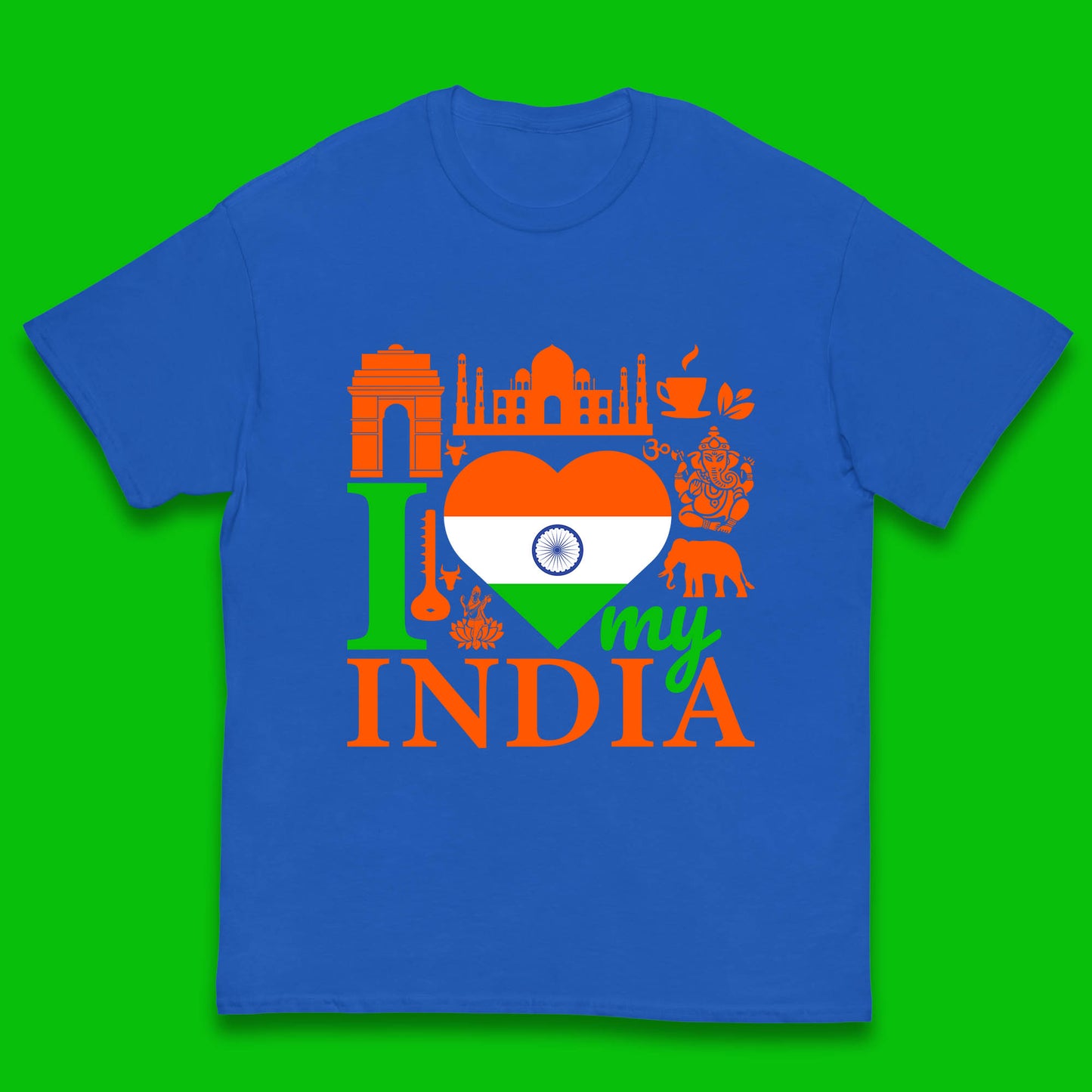 I Love My India Patriotic Indian Flag 15th August Independence Day Kids T Shirt