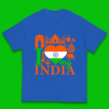 I Love My India Patriotic Indian Flag 15th August Independence Day Kids T Shirt