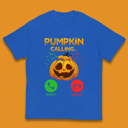 Halloween Pumpkin Calling Funny Phone Call Horror Scary Jack O Lantern Kids T Shirt