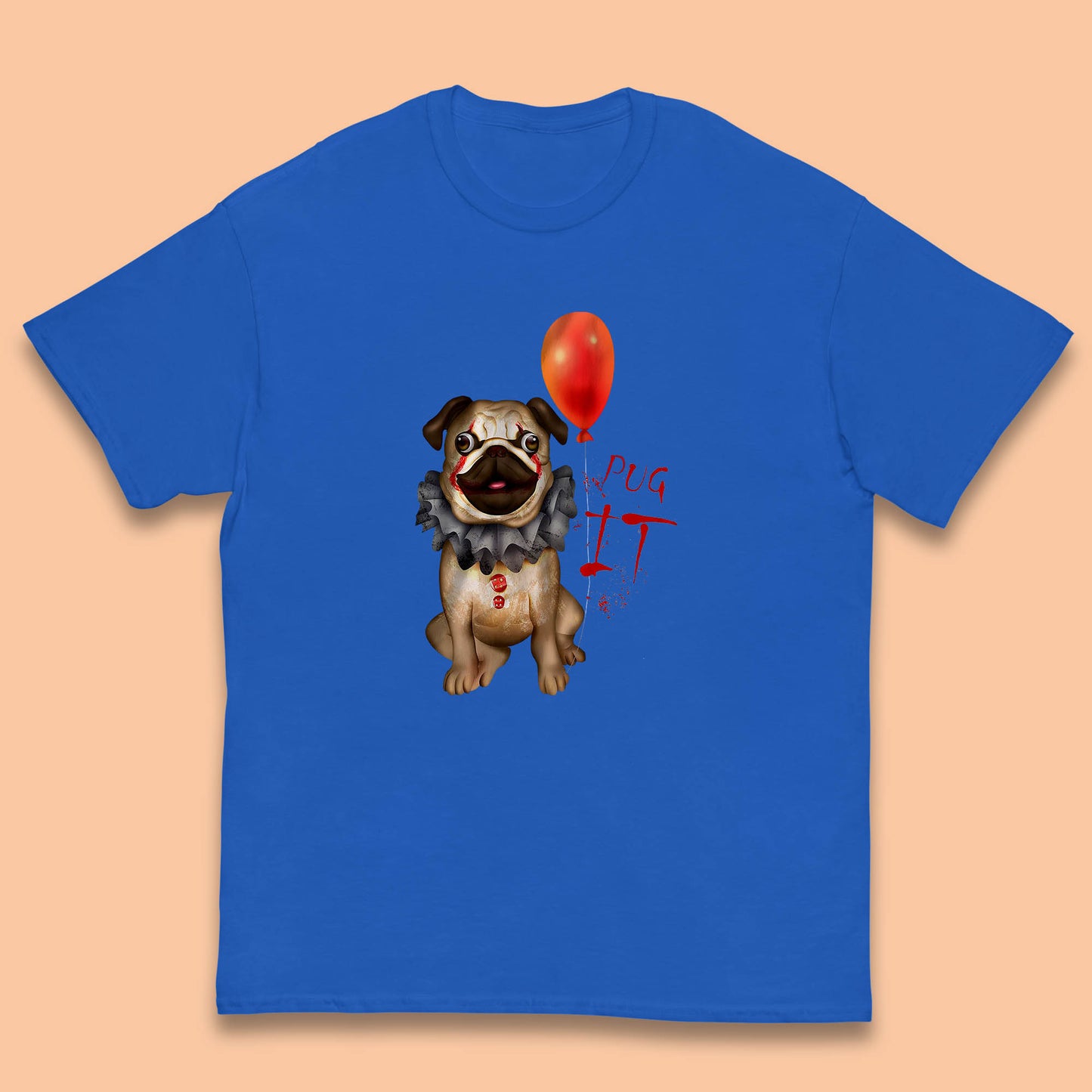 Pug IT Pennywise Clown Dog Spoof Halloween Pug Dog Costume Horror Movie Serial Killer Kids T Shirt