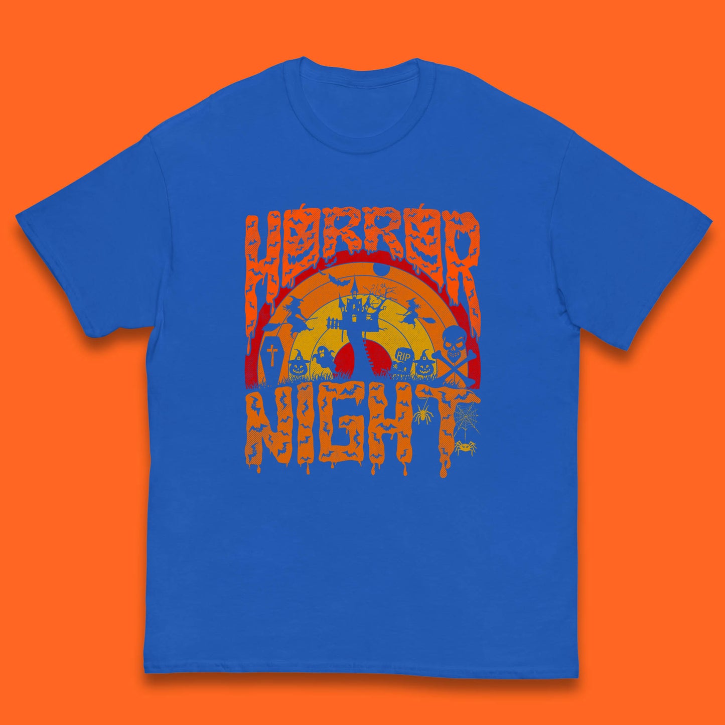 Halloween Horror Night Vintage Rainbow Flying witches Scary Boo Spooky Festive Night Kids T Shirt
