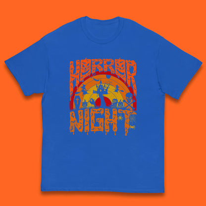 Halloween Horror Night Vintage Rainbow Flying witches Scary Boo Spooky Festive Night Kids T Shirt