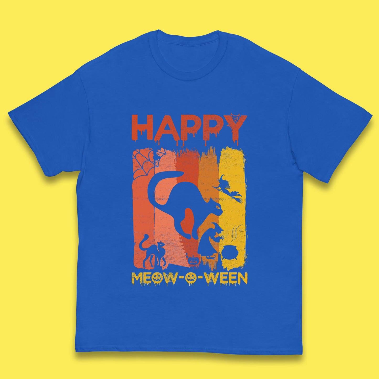 Happy Meow-O-ween Funny Halloween Black Cat Scary Spooky Kids T Shirt