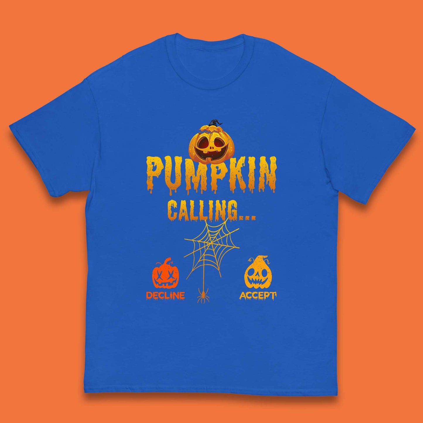 Halloween Pumpkin Calling Accept Decline Funny Jack O Lantern Horror Scary Phone Call Kids T Shirt