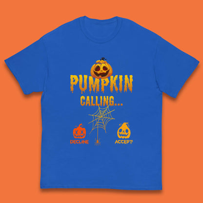 Halloween Pumpkin Calling Accept Decline Funny Jack O Lantern Horror Scary Phone Call Kids T Shirt