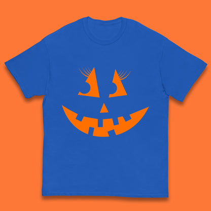 Halloween Pumpkin Jack-o-lantern Girl Evil Scary Horror Smile Face Kids T Shirt