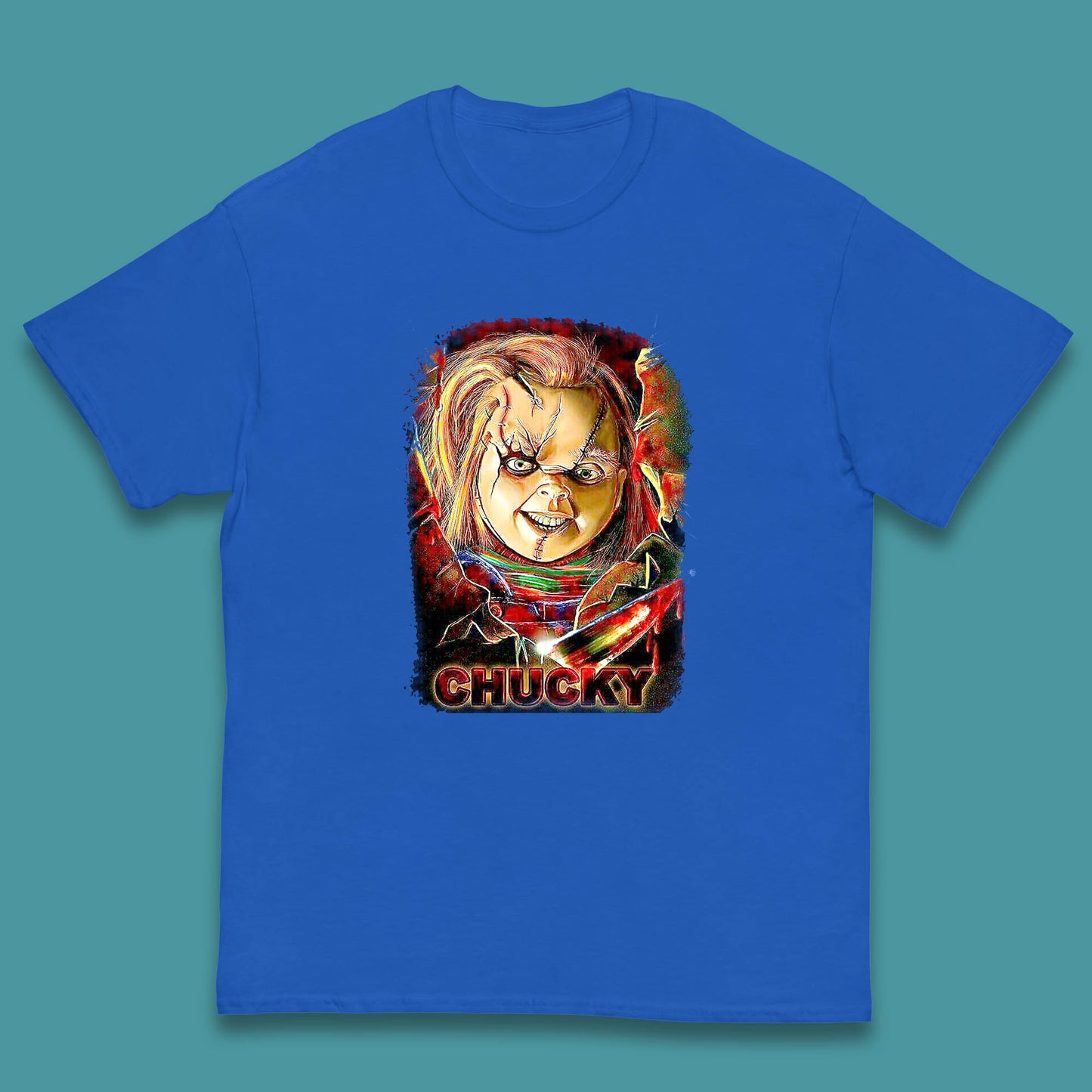 Chucky Distressed Childs Play Horror Monster Creepy Doll Toy Scary Halloween Scary Movie Character Kids T Shirt