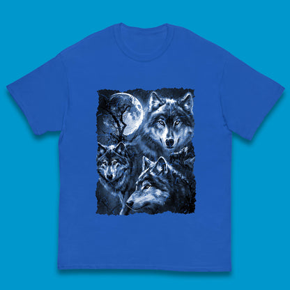 Wolf Family Howling 3 Wolf Moon Wild Free Wolves Three Gray Wolf Dog Animal The Mountain Kids T Shirt