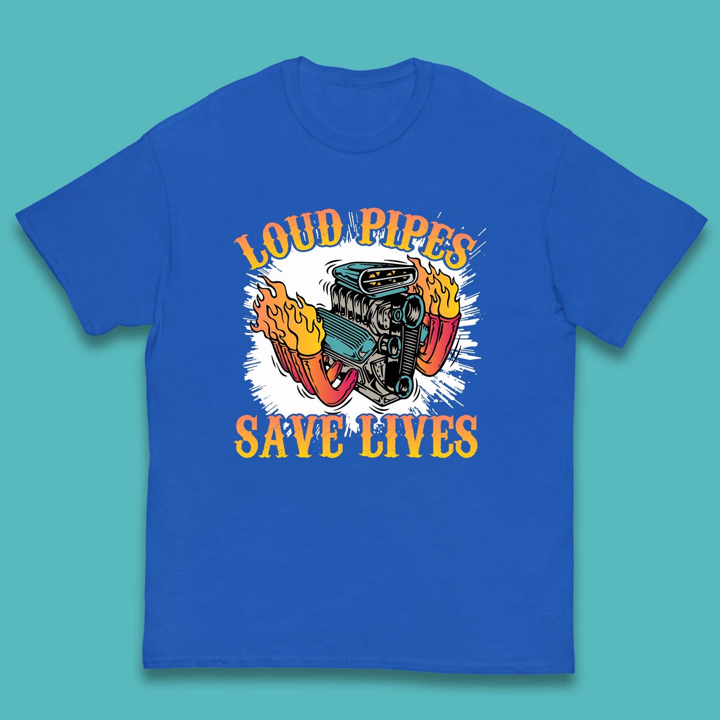 Loud Pipes Save Lives Hot Rod Motor Vehicle Flaming Engine Kids T Shirt
