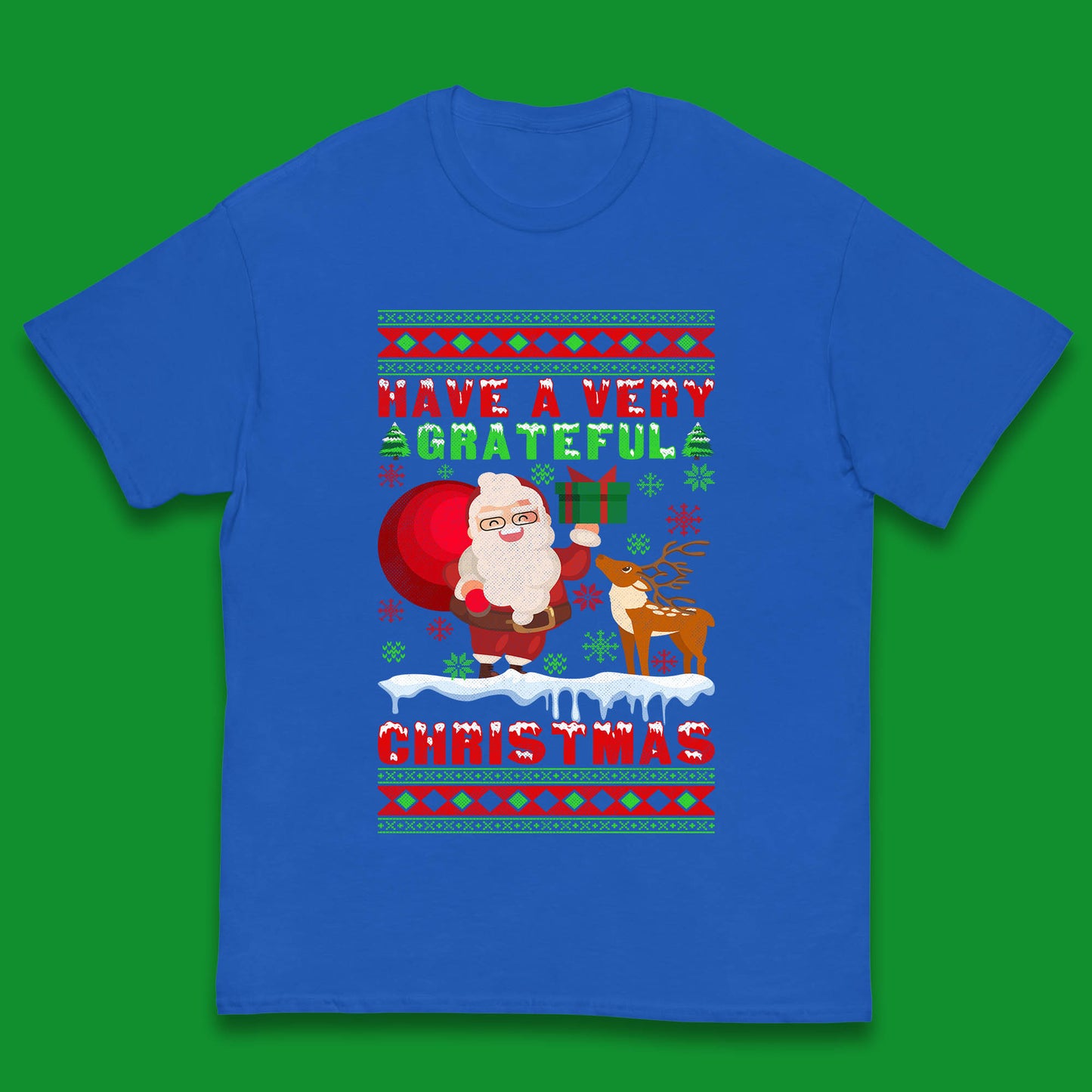 Have A Very Grateful Christmas Santa Claus Reindeer Bring Xmas Gift Kids T Shirt
