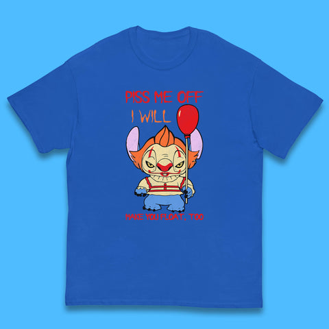 Piss Me Off I Will Make You Float, Too Halloween IT Pennywise Clown & Disney Stitch Movie Mashup Parody Kids T Shirt