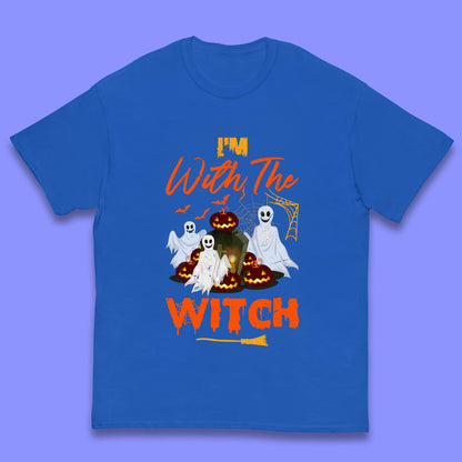 I'm With The Witch Halloween Ghosts With Jack-O-Lantern Horror Pumpkins Kids T Shirt