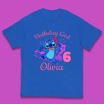 Personalised Birthday Girl Disney Stitch Your Name And Birthday Year Lilo & Stitch Cartoon Kids T Shirt