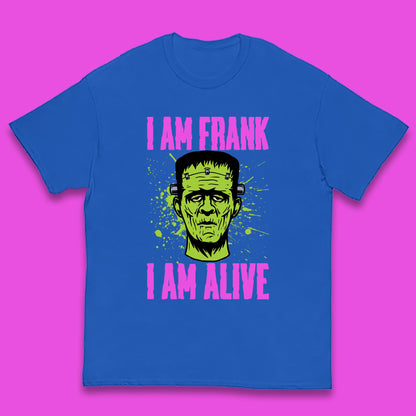 I Am Frank I Am Alive Halloween Green Frankenstein Monster Zombie Horror Face Kids T Shirt