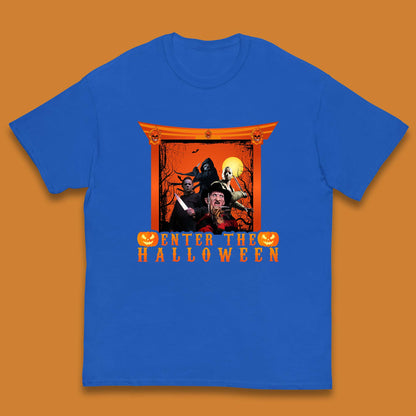 Enter The Halloween Horror Movie Characters Friends Halloween Villians Serial Killers Kids T Shirt