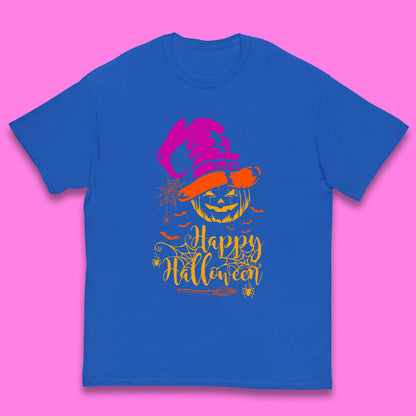 Happy Halloween Witch Hat Pumpkin Horror Scary Jack-o-lantern Flying Bats Kids T Shirt