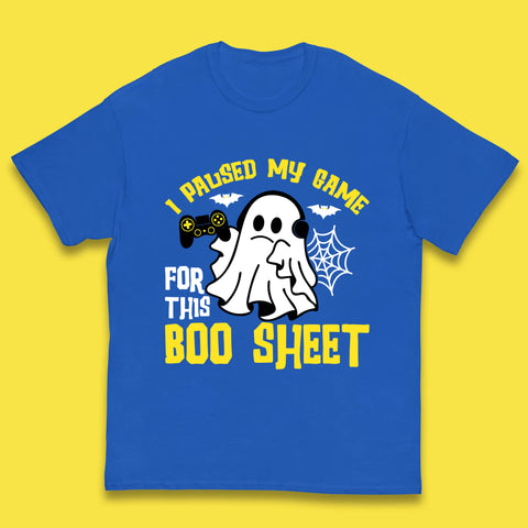 I Paused My Game For This Boo Sheet Ghost With Controller Halloween Gamer Kids T Shirt