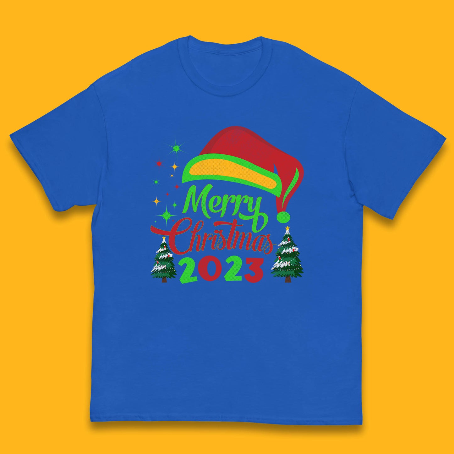 Merry Christmas 2023 Elf Hat Christmas Trees Xmas Gift Kids T Shirt