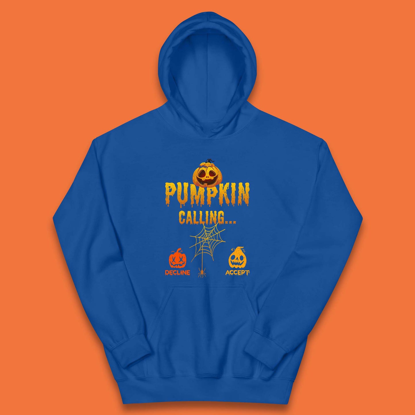 Halloween Pumpkin Calling Accept Decline Funny Jack O Lantern Horror Scary Phone Call Kids Hoodie