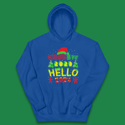 Good Bye 2023 Hello 2024 Merry Christmas Funny Happy New Year Xmas Kids Hoodie