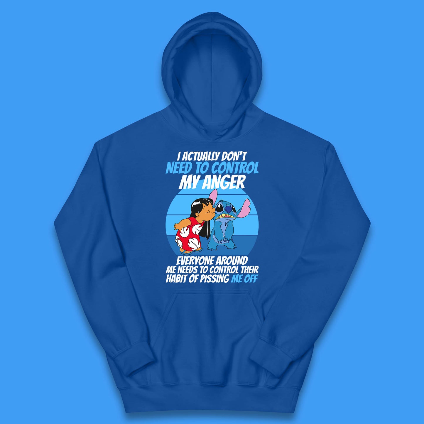 I Actually Need To Control My Anger Everyone Around My Need To Control Their Habit Of Pissing Me Off Lilo Kissing Stitch Kids Hoodie