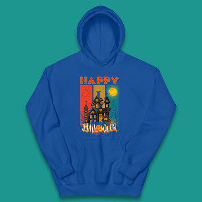 Happy Halloween Vintage Style Horror Scary Haunted House Kids Hoodie