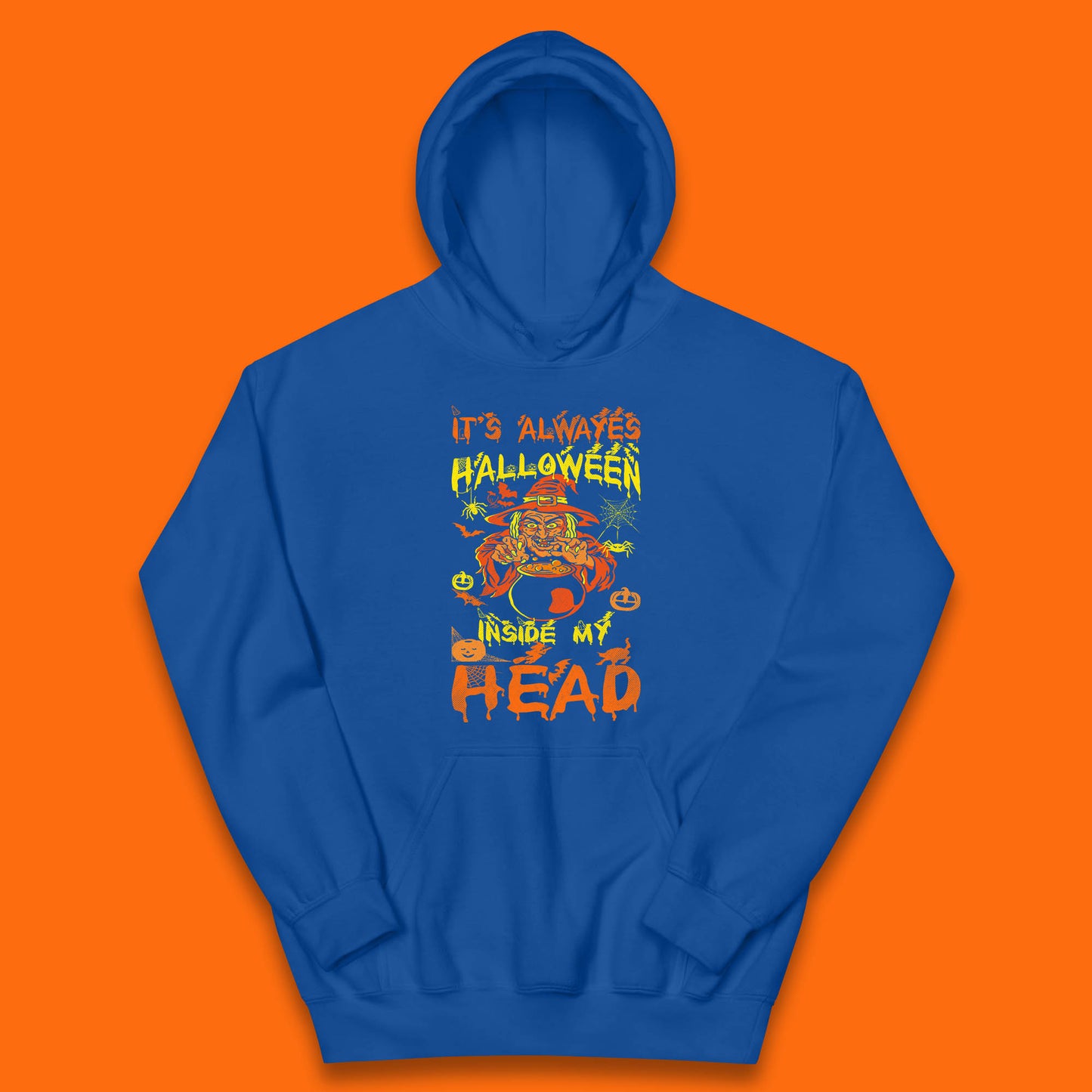 It's Always Halloween Inside My Head Witch Cooking A Magic Potion In The Cauldron (Stew Pot) Halloween Kids Hoodie